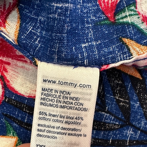 Tommy Hilfiger Hawaiian Linen Cotton Blend Button Down T Shirt NWT Oversized - Picture 3 of 8